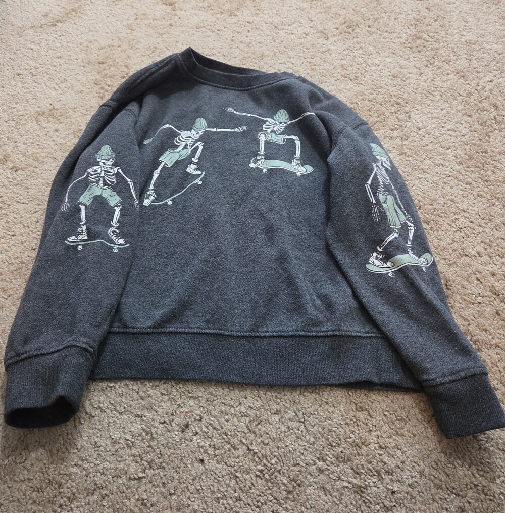 Old Navy Skateboard Skeleton Sweatshirt Boys L Grey Fleece Crewneck Preowned